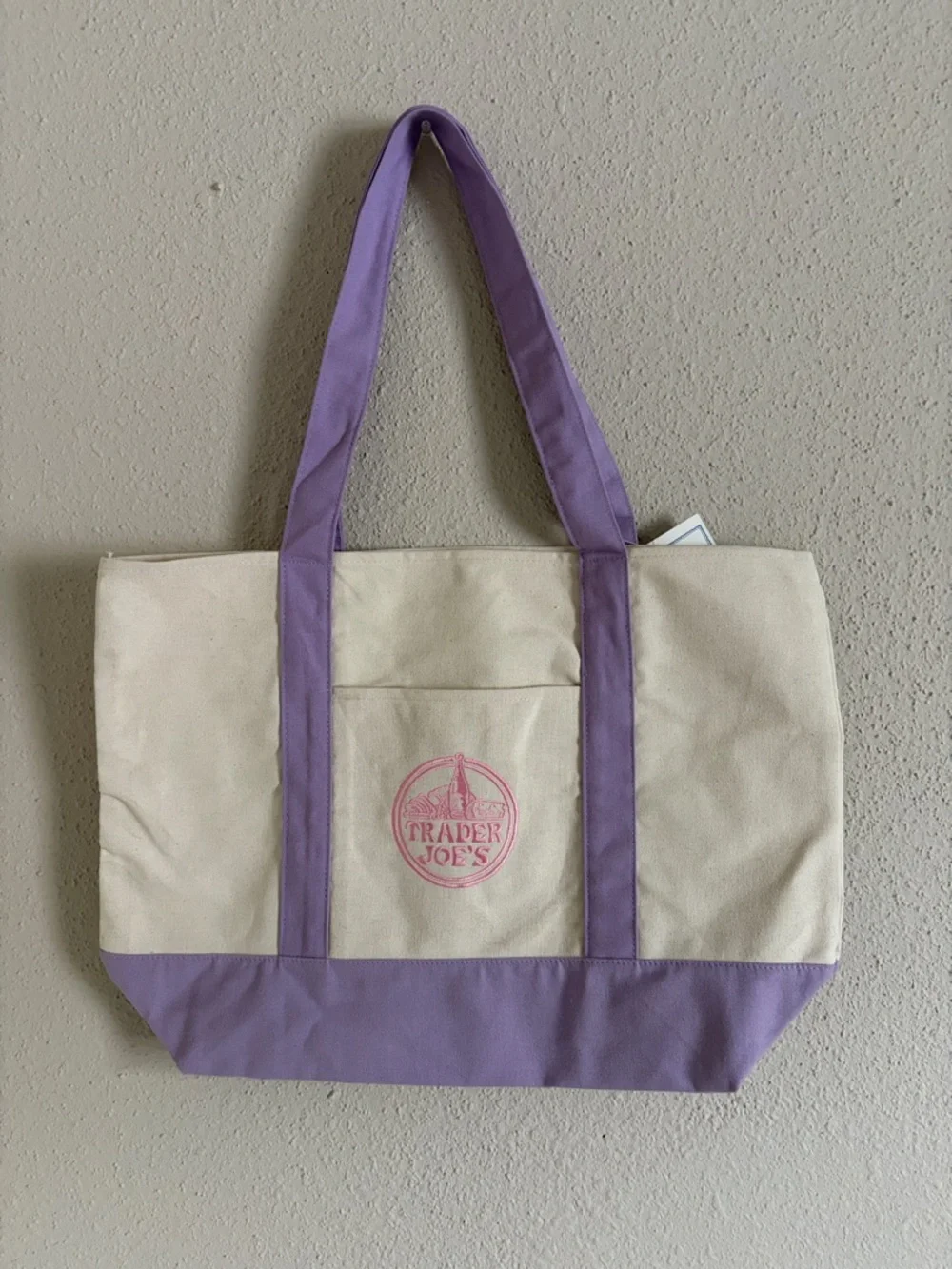 Trader Joe's Lavender & Cream Canvas Tote Bag